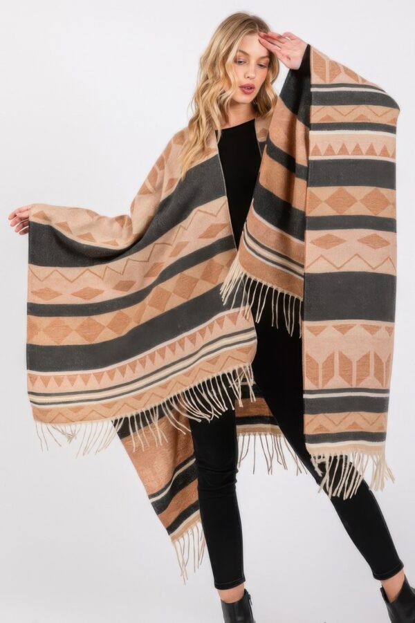 Aztec Fringe Ruana – Lightweight Polyester Wrap