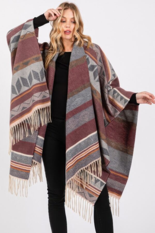 Aztec Fringe Ruana – Lightweight Polyester Wrap