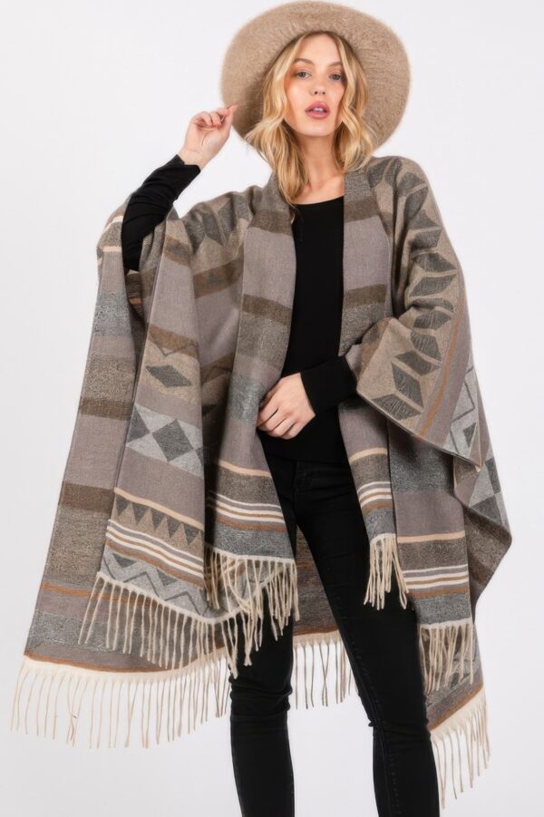 Aztec Fringe Ruana – Lightweight Polyester Wrap