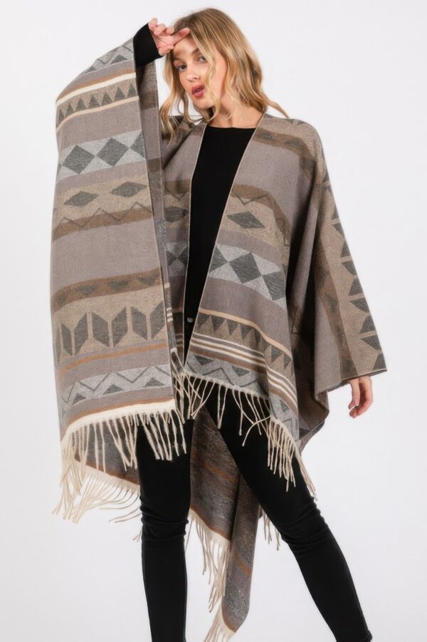 Aztec Fringe Ruana – Lightweight Polyester Wrap