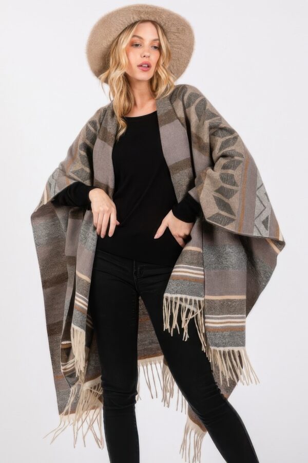 Aztec Fringe Ruana – Lightweight Polyester Wrap
