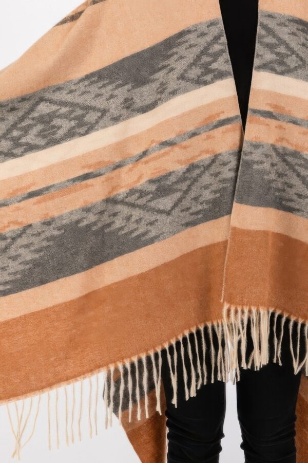 Aztec Fringe Ruana – Polyester Open-Front Wrap