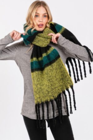 Brushed Multi-Color Stripe Scarf with Fringe
