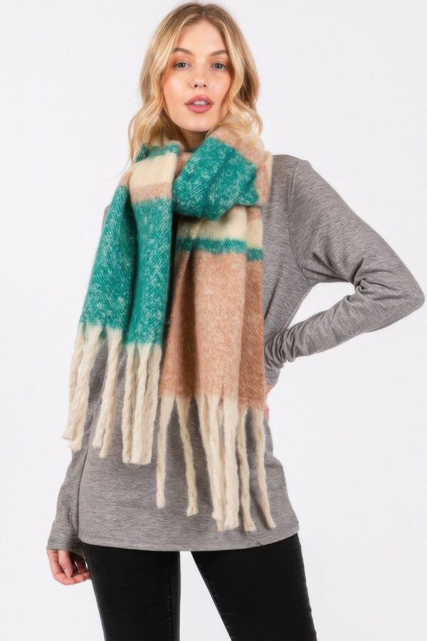 Brushed Multi-Color Stripe Scarf with Fringe