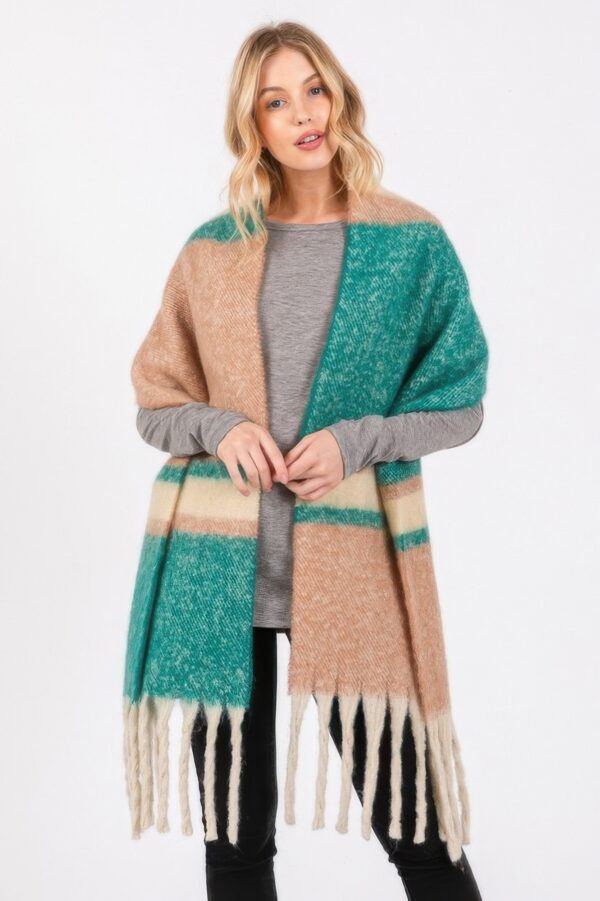 Brushed Multi-Color Stripe Scarf with Fringe