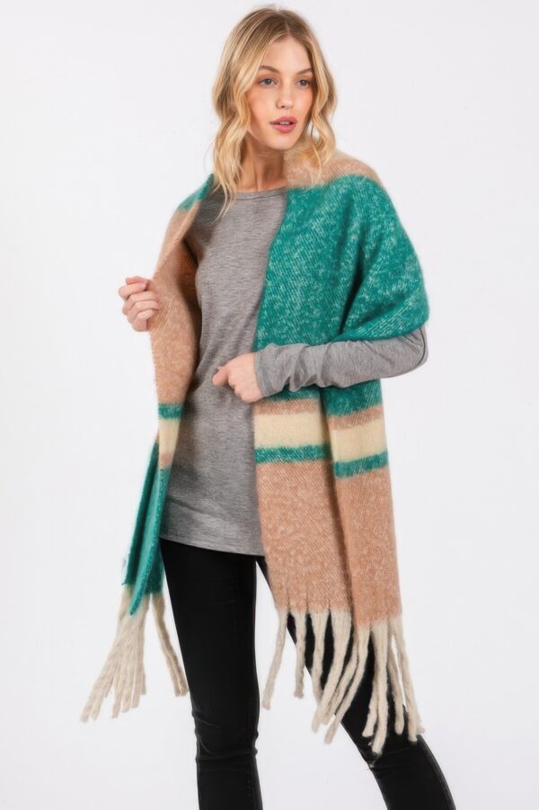 Brushed Multi-Color Stripe Scarf with Fringe