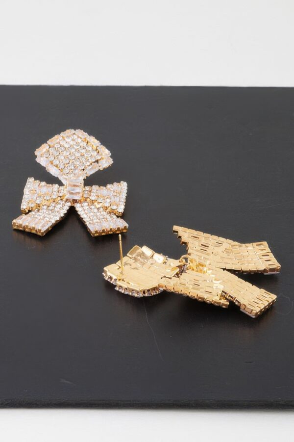 Rhinestone Bow Drop Earrings – Mid-Length Sparkle