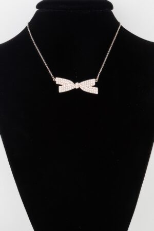 Faux Pearl Bow Necklace – Polished Bow Accent