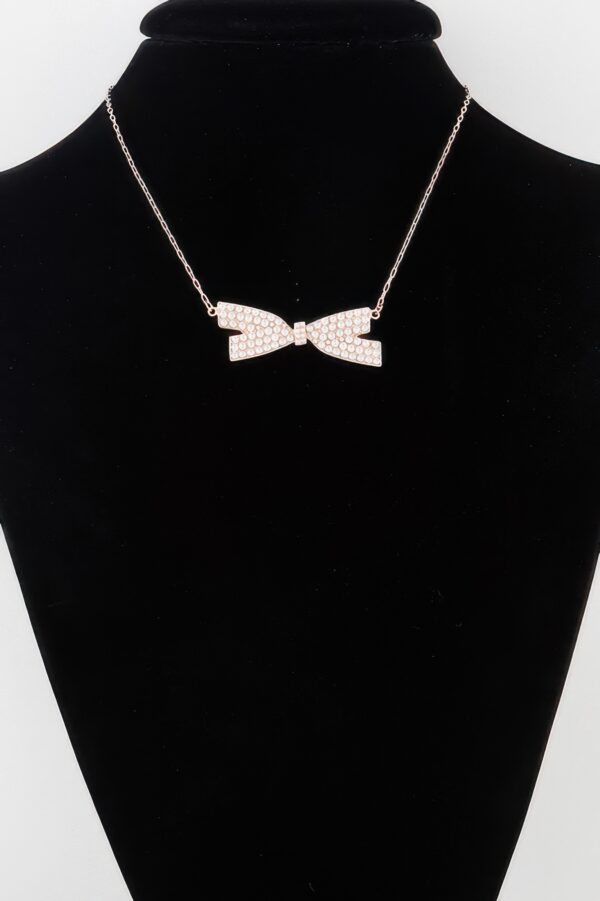 Faux Pearl Bow Necklace – Polished Bow Accent