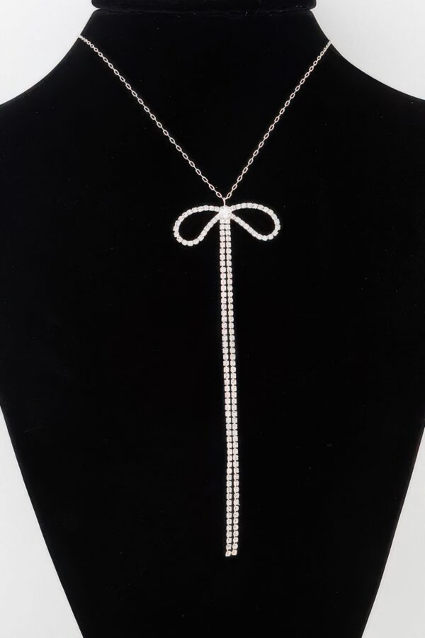 Rhinestone Bow Necklace – 16″ Dainty Crystal Bow