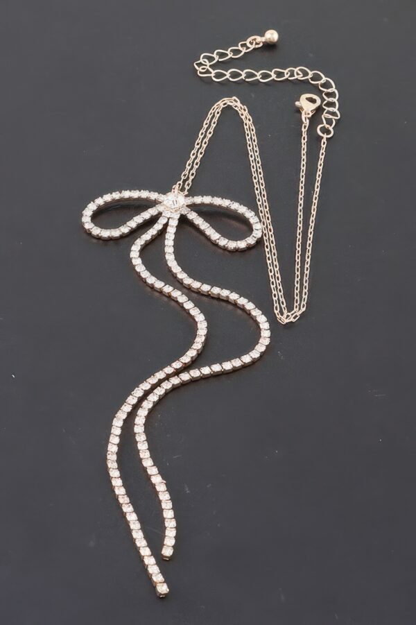 Rhinestone Bow Necklace – 16″ Dainty Crystal Bow