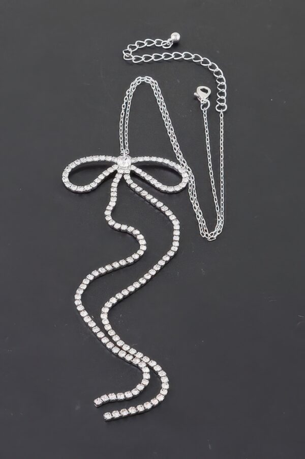 Rhinestone Bow Necklace – 16″ Dainty Crystal Bow