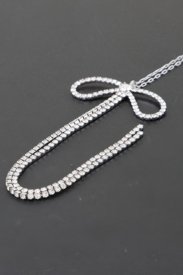 Rhinestone Bow Necklace – 16″ Dainty Crystal Bow