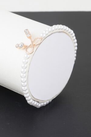 Faux Pearl Bracelet with Rhinestone Bow Accent