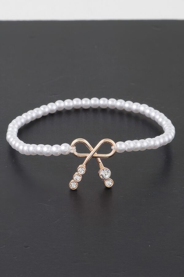 Faux Pearl Bracelet with Rhinestone Bow Accent