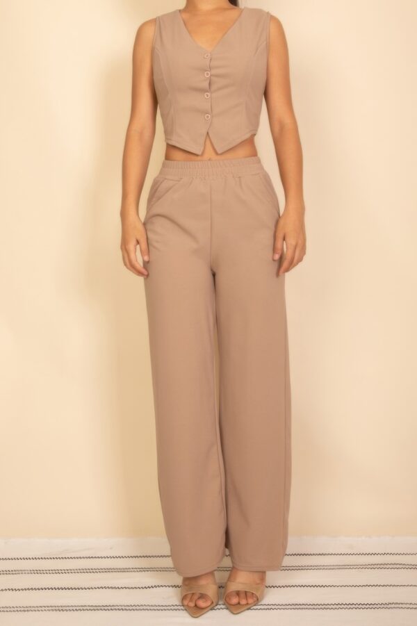 Tailored Button-Front Vest & Wide-Leg Pants Set