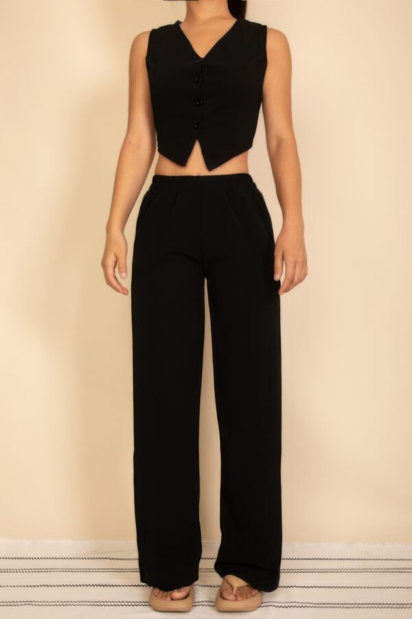 Tailored Button-Front Vest & Wide-Leg Pants Set