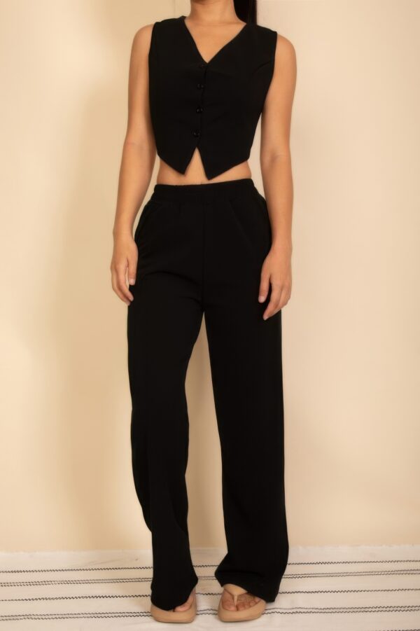 Tailored Button-Front Vest & Wide-Leg Pants Set