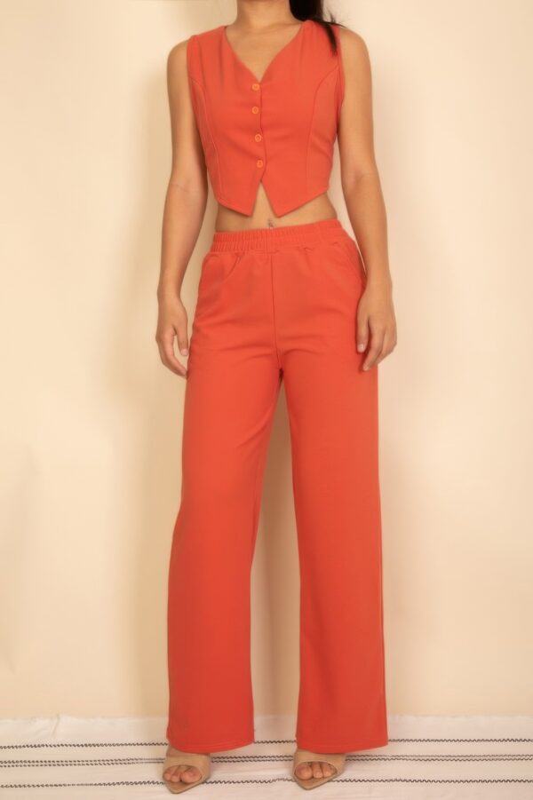 Tailored Button-Front Vest & Wide-Leg Pants Set