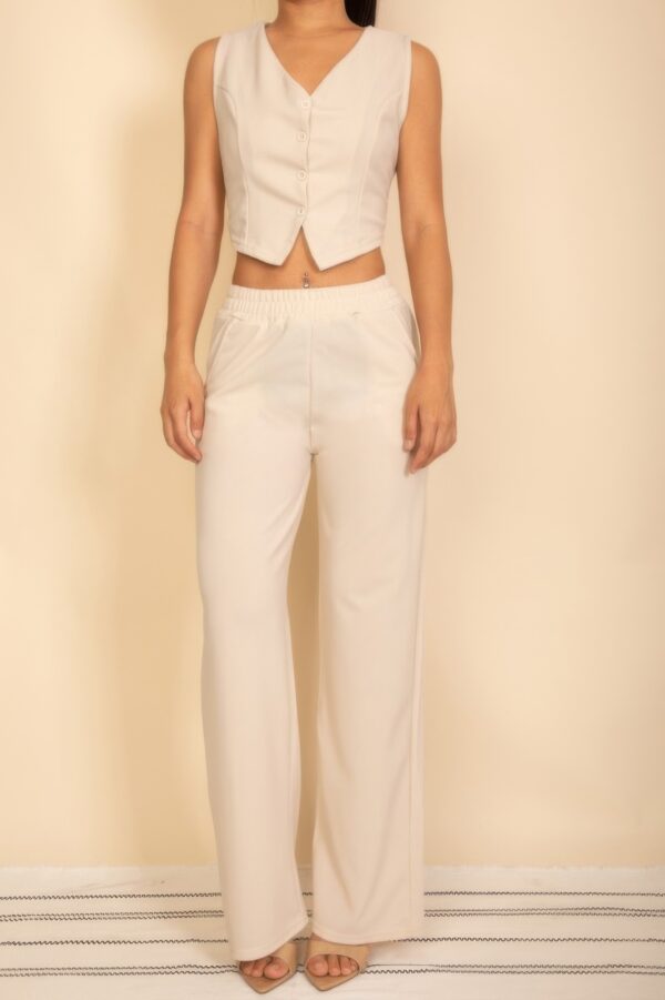 Tailored Button-Front Vest & Wide-Leg Pants Set