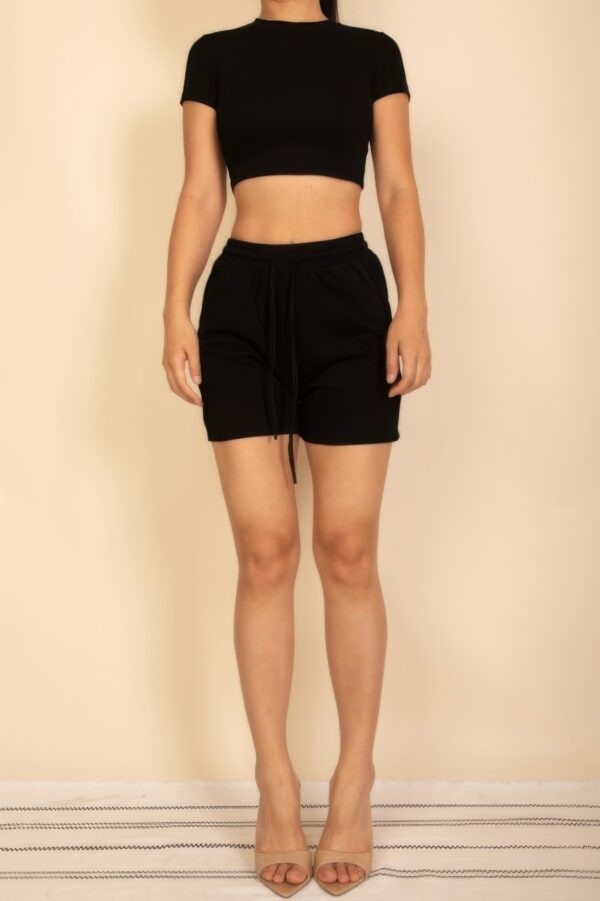 Two-Piece Fitted Crop Tee and Drawstring Shorts Set