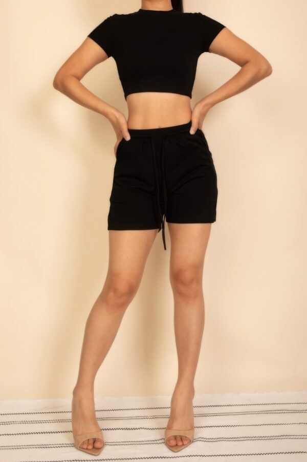 Two-Piece Fitted Crop Tee and Drawstring Shorts Set