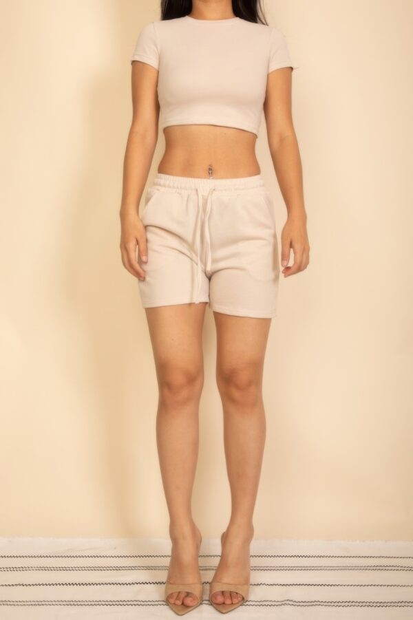 Two-Piece Fitted Crop Tee and Drawstring Shorts Set