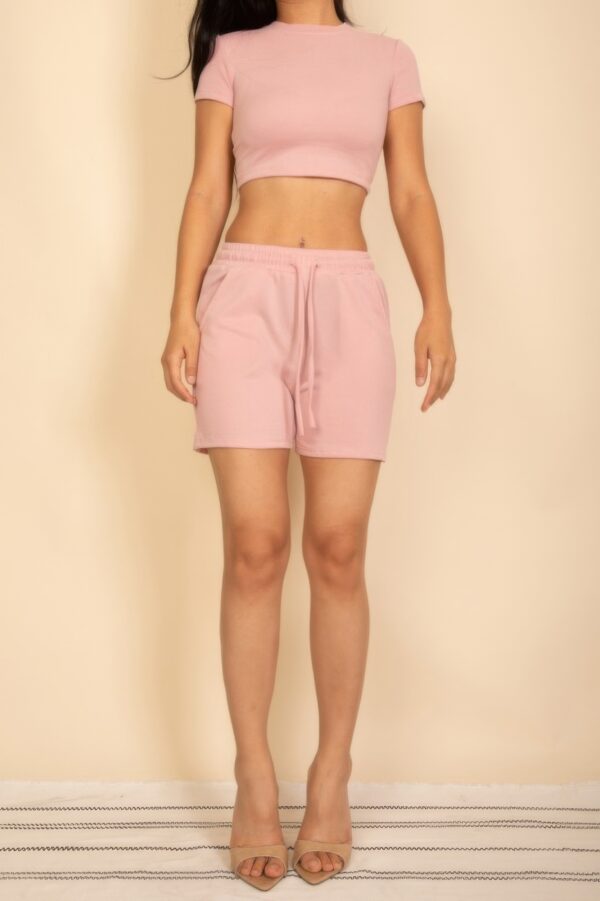 Two-Piece Fitted Crop Tee and Drawstring Shorts Set