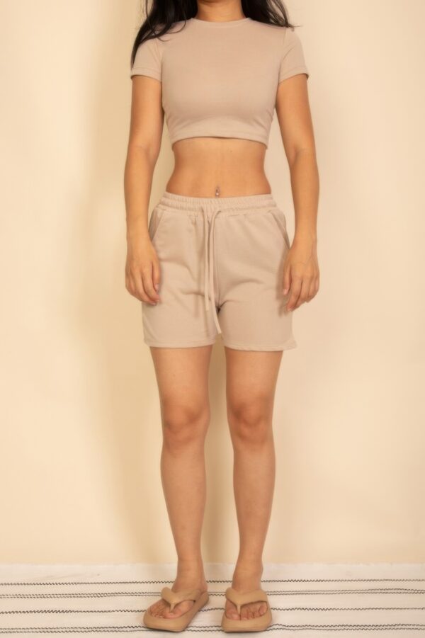Two-Piece Fitted Crop Tee and Drawstring Shorts Set