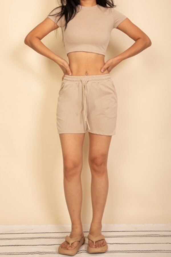 Two-Piece Fitted Crop Tee and Drawstring Shorts Set