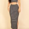 Striped High-Neck Crop Top & Side-Slit Midi Skirt Set