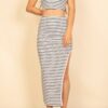 Striped High-Neck Crop Top & Side-Slit Midi Skirt Set