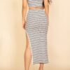 Striped High-Neck Crop Top & Side-Slit Midi Skirt Set