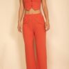 Scoop-Neck Button Vest & Wide-Leg Pants Set
