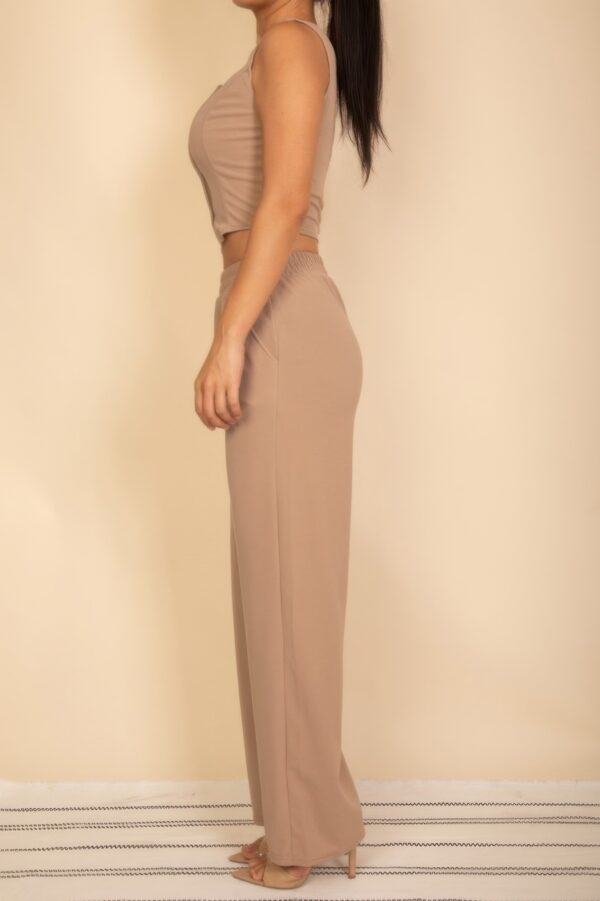 Scoop-Neck Button Vest & Wide-Leg Pants Set