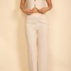 Scoop-Neck Button Vest & Wide-Leg Pants Set