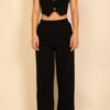 Scoop-Neck Button Vest & Wide-Leg Pants Set