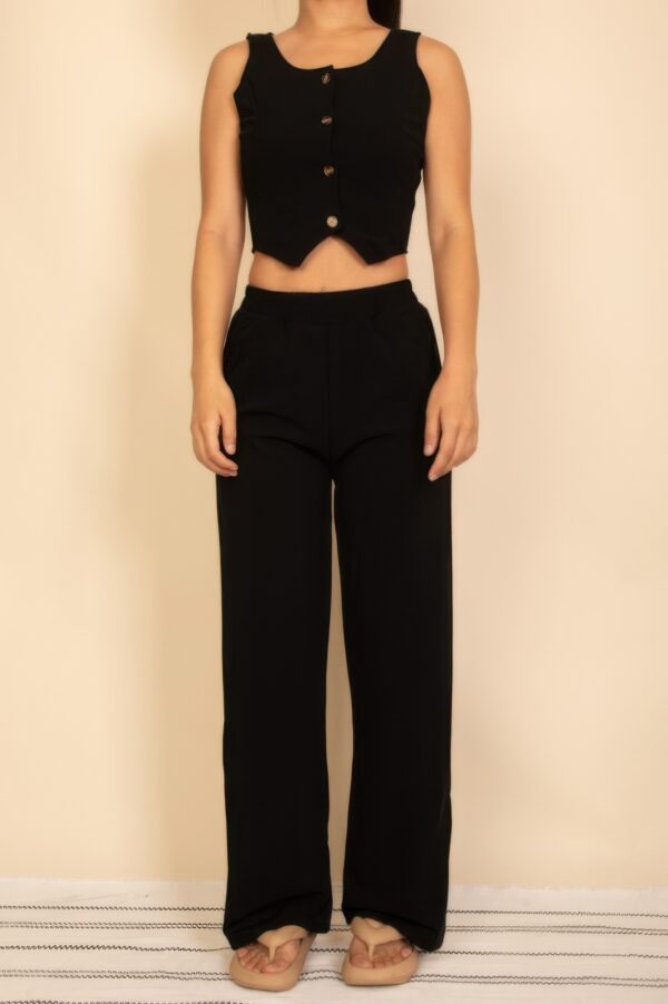 Scoop-Neck Button Vest & Wide-Leg Pants Set