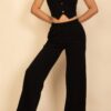 Scoop-Neck Button Vest & Wide-Leg Pants Set