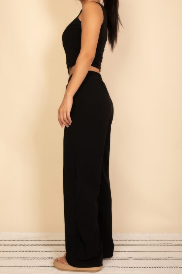 Scoop-Neck Button Vest & Wide-Leg Pants Set