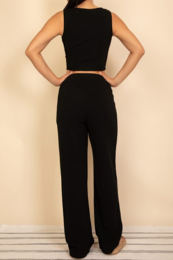 Scoop-Neck Button Vest & Wide-Leg Pants Set