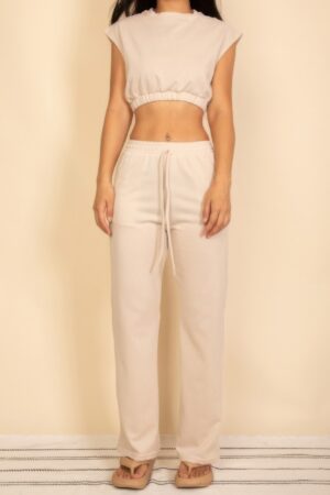 Cotton French Terry Crop Top & Wide-Leg Lounge Set