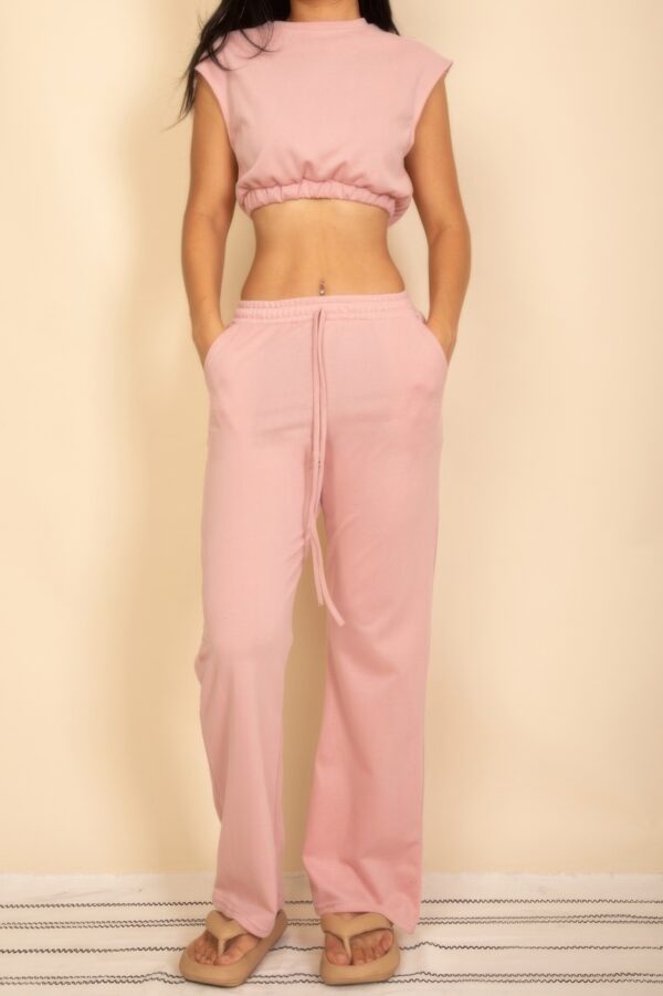 Cotton French Terry Crop Top & Wide-Leg Lounge Set