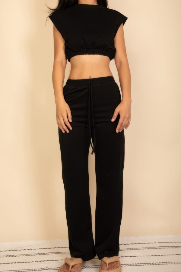 Cotton French Terry Crop Top & Wide-Leg Lounge Set