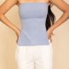 Strapless Ribbed Flare Top with Side Slits