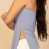 Strapless Ribbed Flare Top with Side Slits