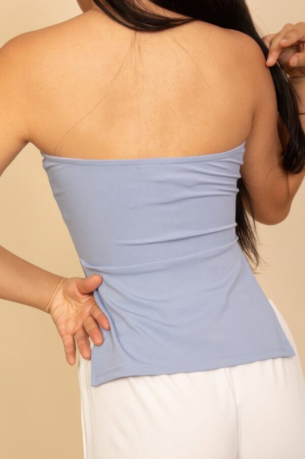 Strapless Ribbed Flare Top with Side Slits