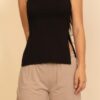 Strapless Ribbed Flare Top with Side Slits