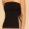 Strapless Ribbed Flare Top with Side Slits