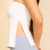 Strapless Ribbed Flare Top with Side Slits